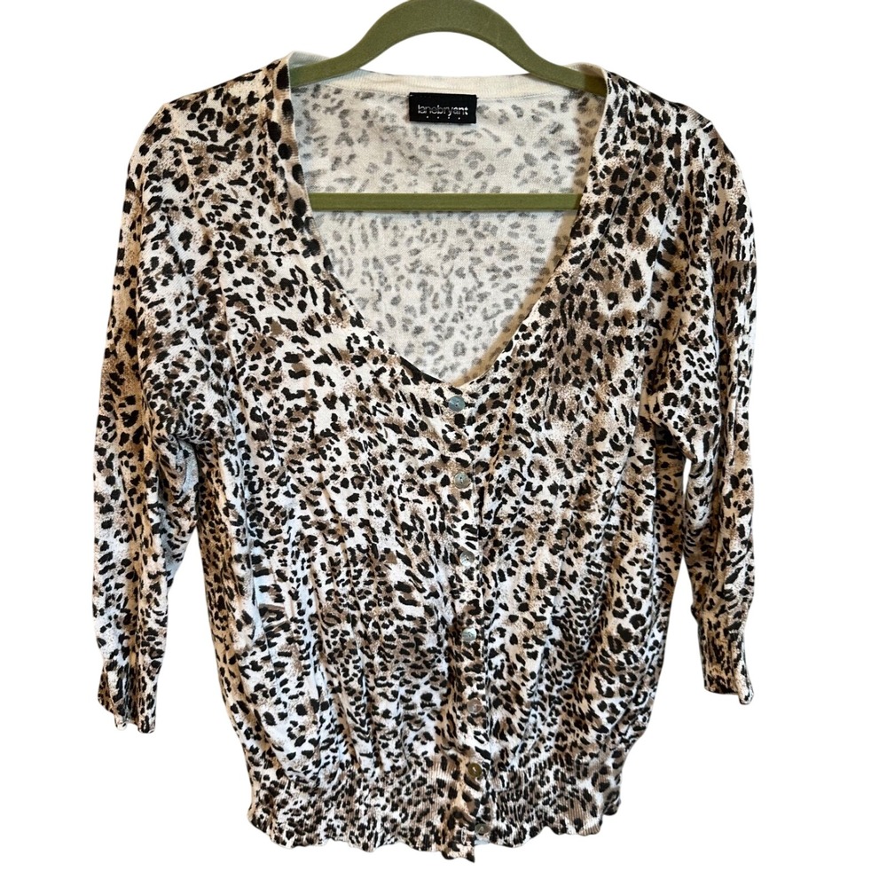 Lane Bryant Leopard Print Cardigan Womens Button‎ Down 3/4 Sleeve V Neck XL